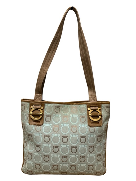 Salvatore Ferragamo Handbags - Salvatore Ferragamo Mint & Tan Gancini Logo Tote with COA